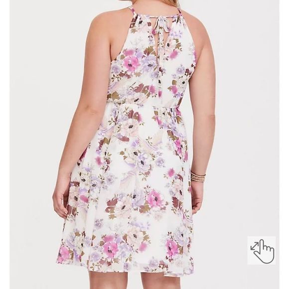 Torrid‎ Pink Purple Floral Chiffon Halter Neck Cutouts Sleeveless Mini Dress 1X - Picture 4 of 13